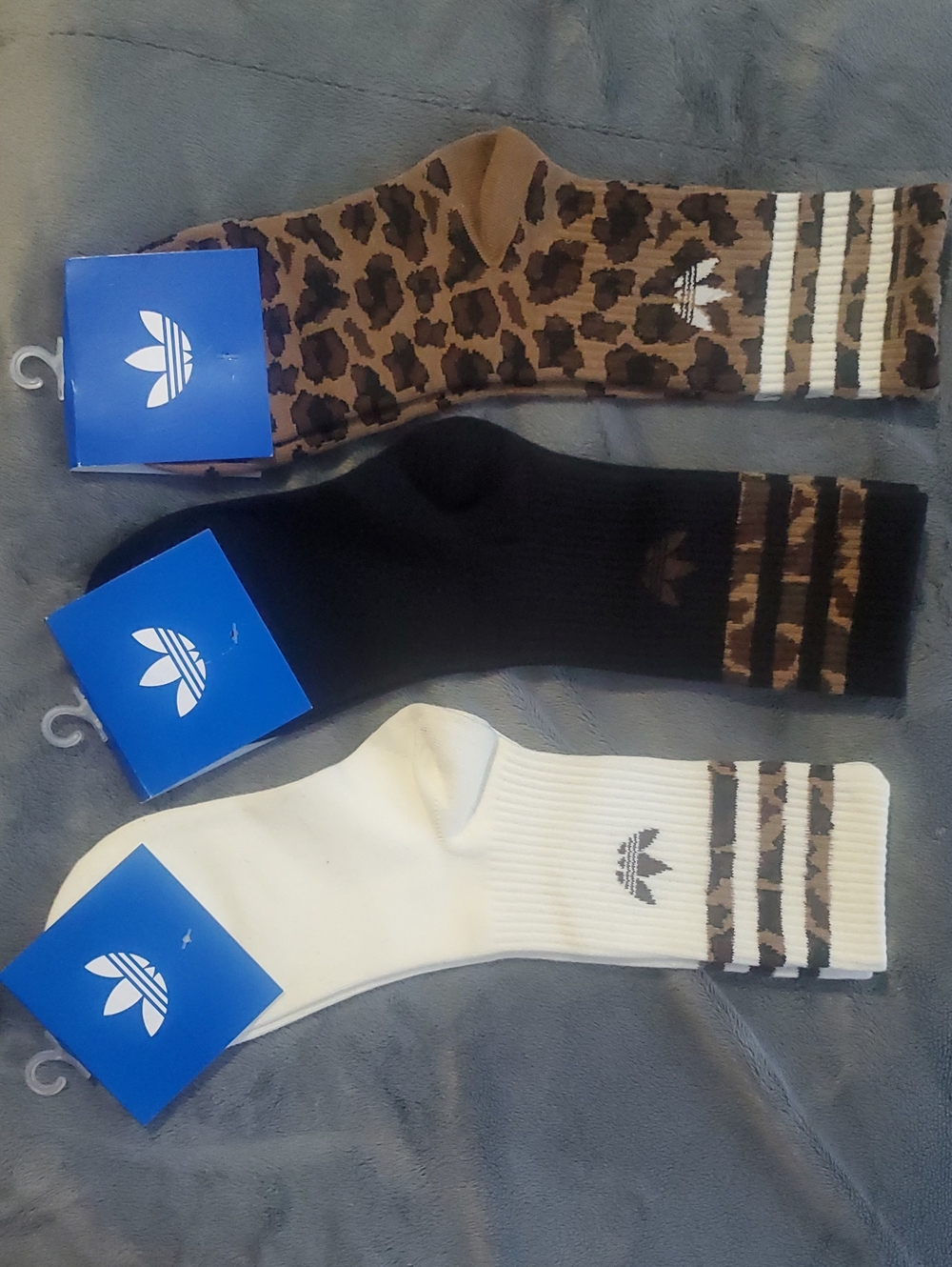adidas Women’s 3-Pack Crew Socks — Leopard, Black, White